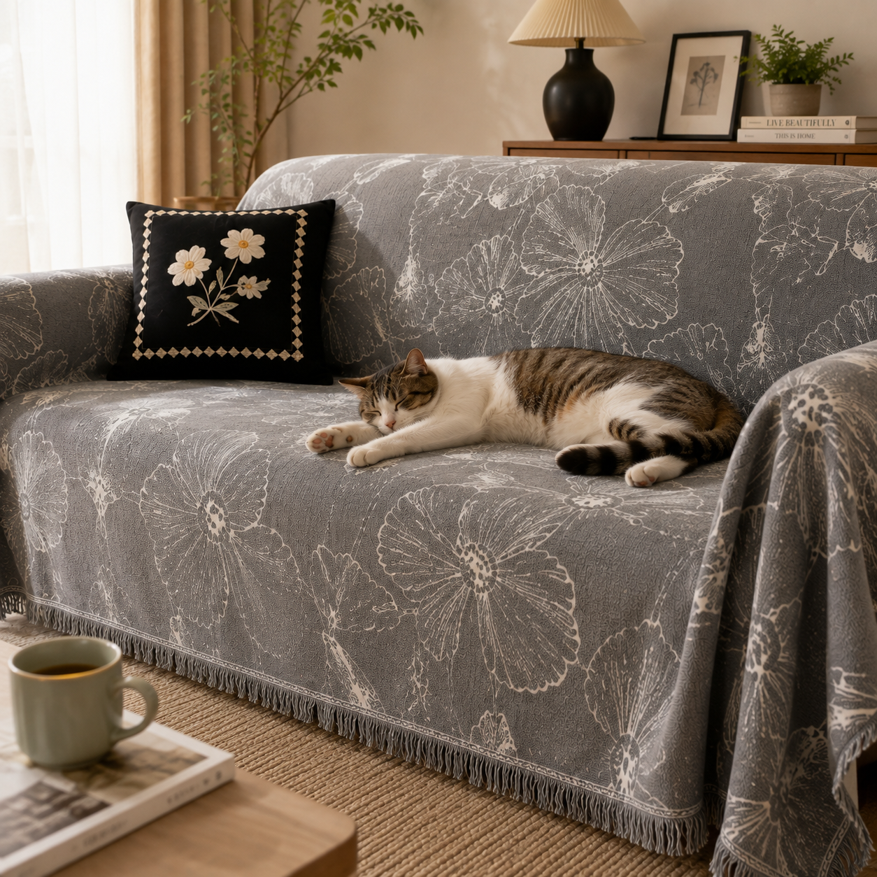 Chenille Floral Sofa Protector
