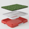 Animation showing liquid draining through synthetic grass and a white grid into the collection base.
